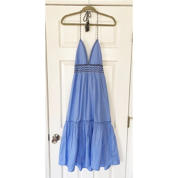 ❗️SOLD❗️SAYLOR BLUE KAT MIDI EMBROIDERED HALTER DRESS - Picture 4 of 9